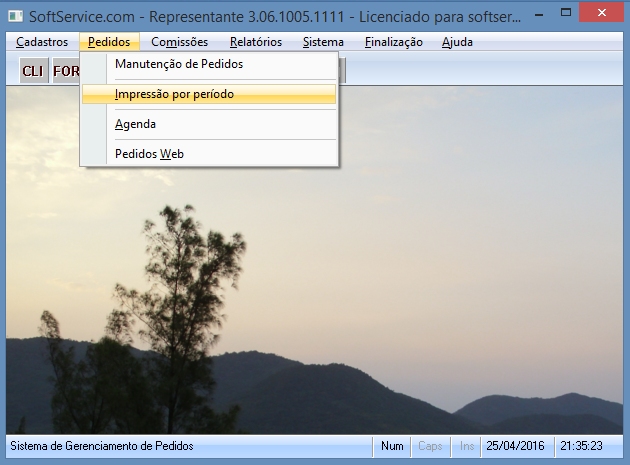 Menu das op&ccedil;&otilde;es de pedidos.