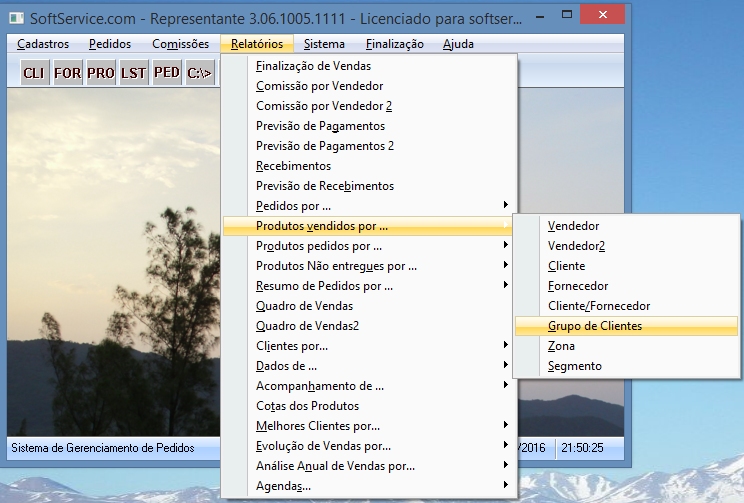 Menu dos relat&oacute;rios.